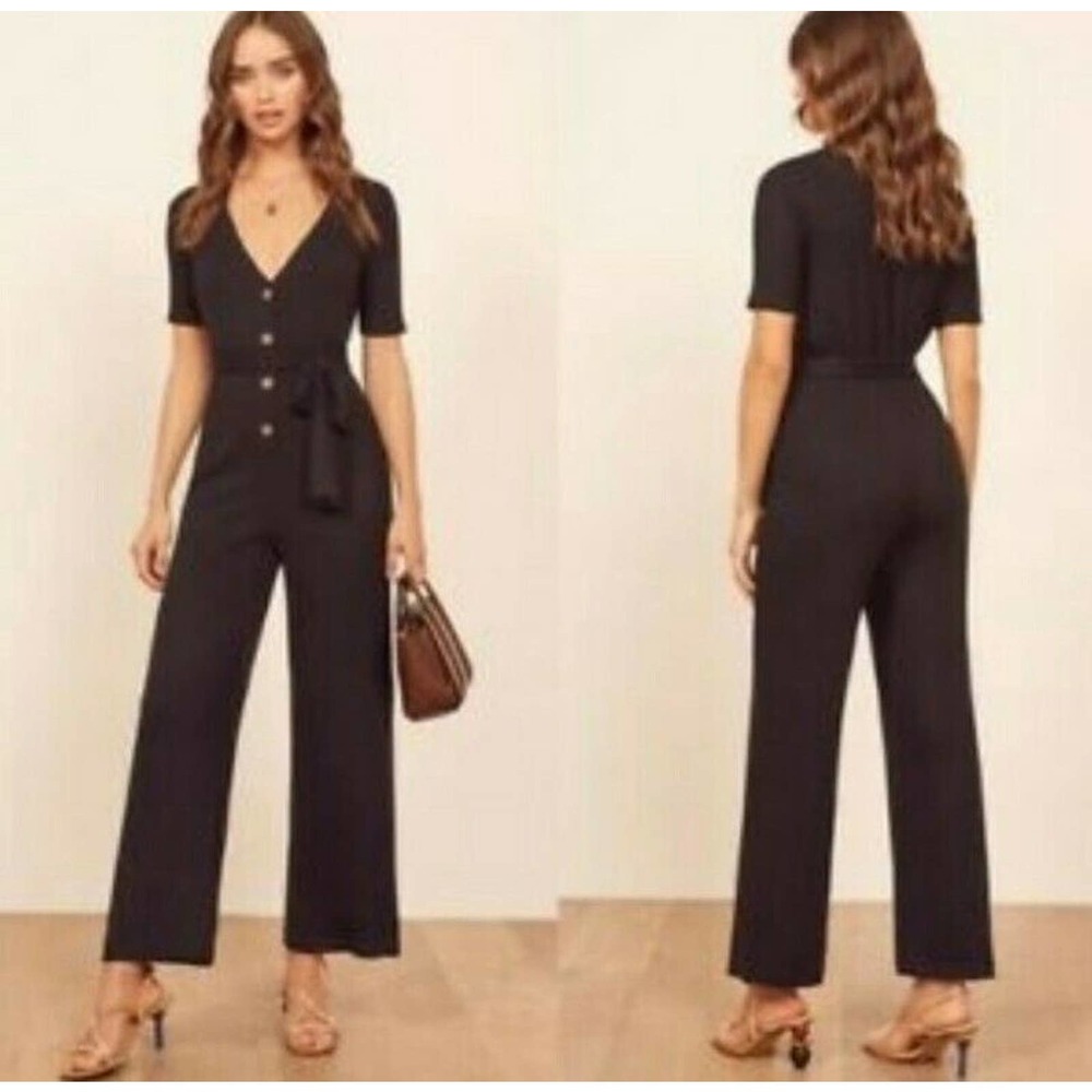 Reformation Camille Ribbed Knit Button Jumpsuit